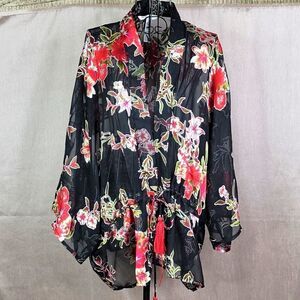 BCBGENERATION Black and Red Floral Cape Shawl OS‎